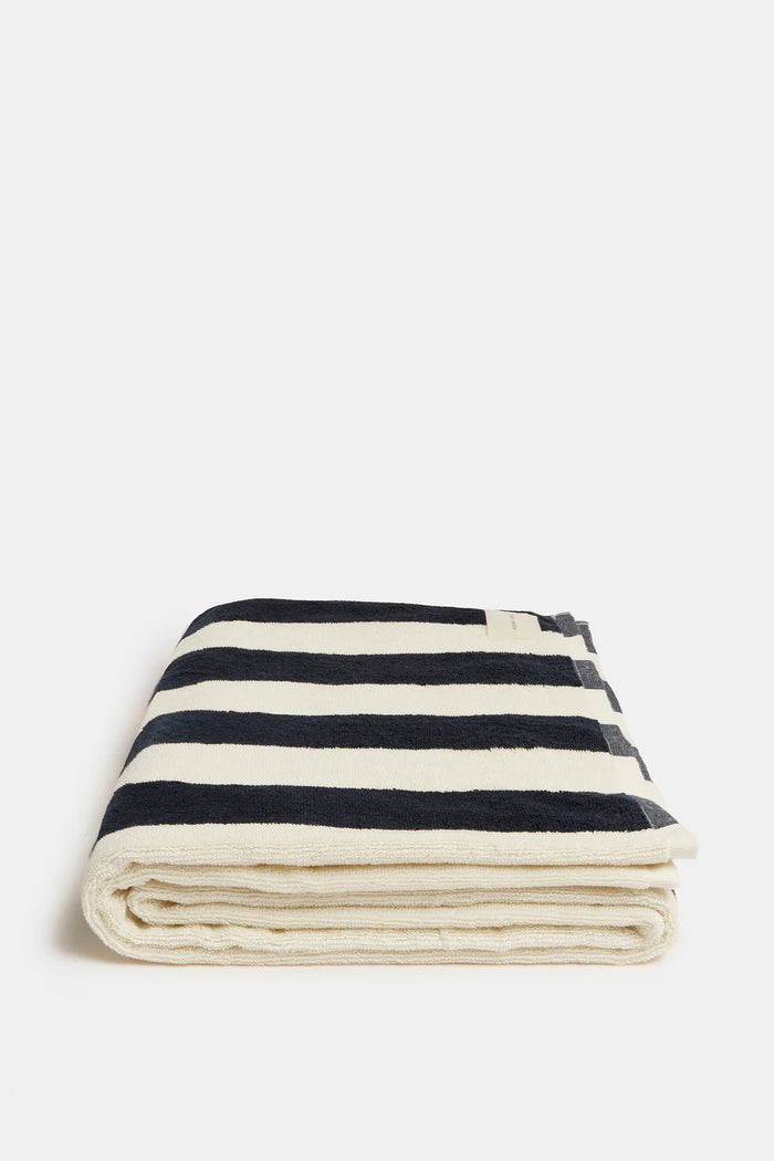 Wide Stripe Beach Towel True Navy/White