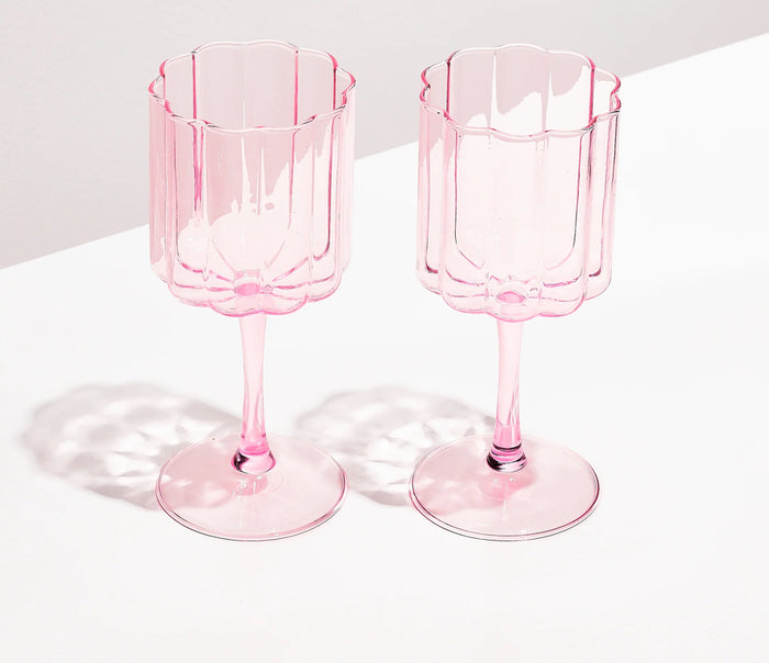 TWO x WAVE WINE GLASSES - PINK