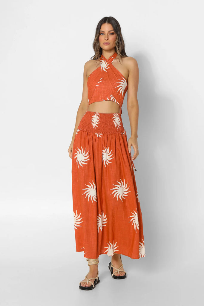 Isabelle Maxi Skirt Rust Sun Print
