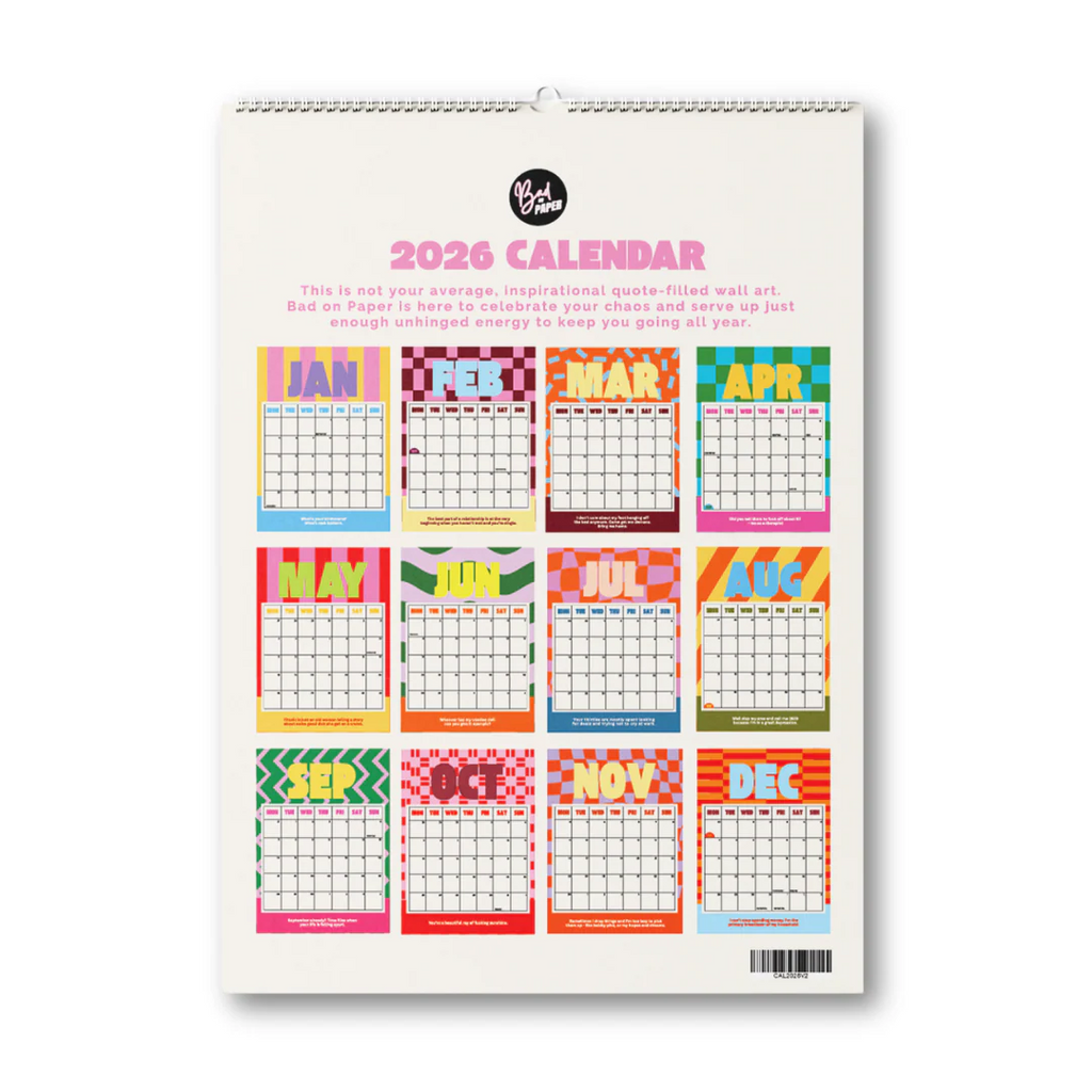 2026 BAD ON PAPER CALENDAR (SPIRAL) 30CM X 21CM
