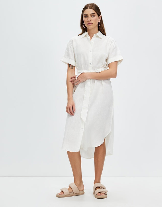 Linen Shirt Dress - Antique White