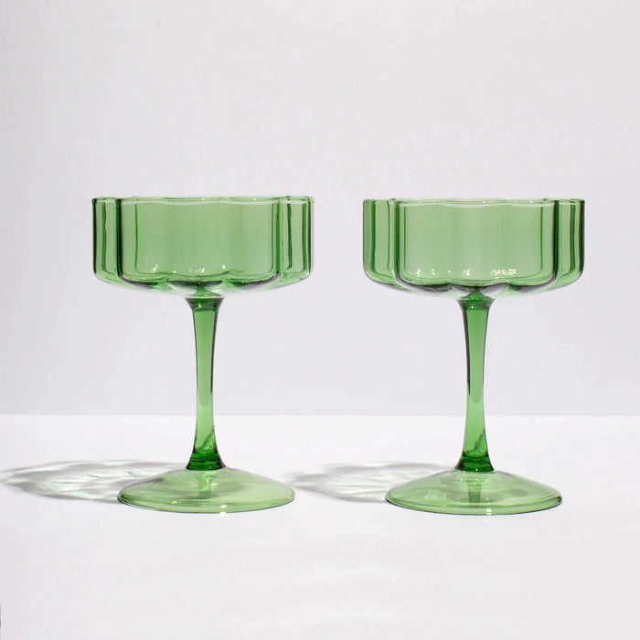 TWO WAVE COUPE GLASSES - GREEN
