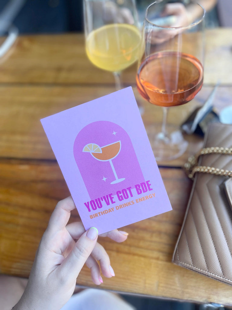 BDE (BIRTHDAY DRINKS ENERGY) - PINK BIRTHDAY GREETING CARD