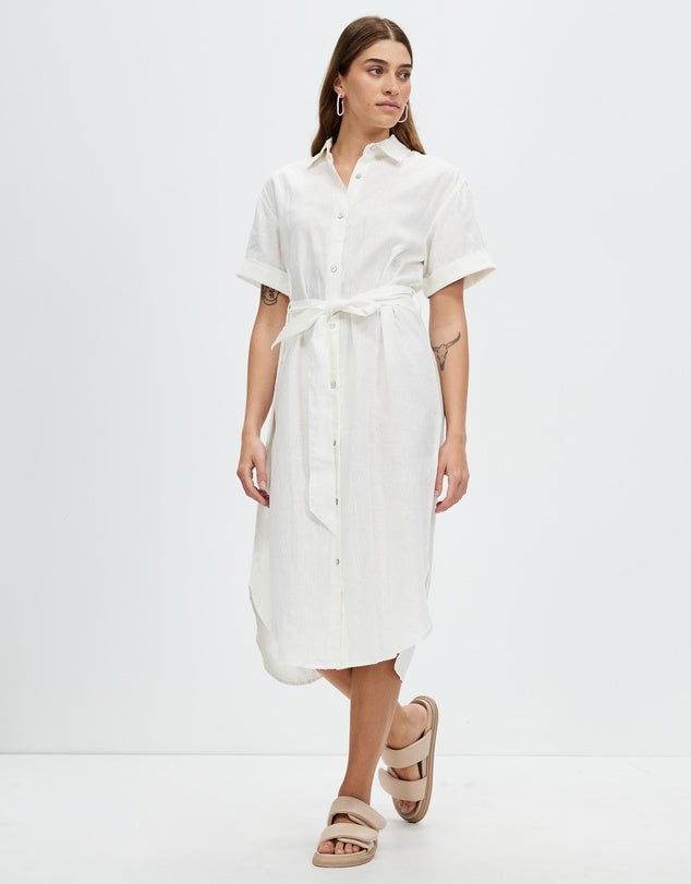 Linen Shirt Dress - Antique White