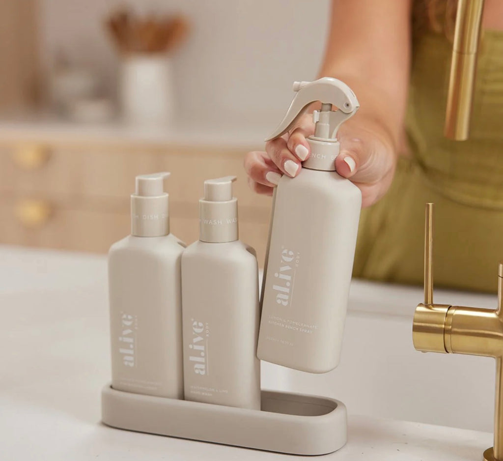Dishwashing Liquid, Hand Wash & Bench Spray + Tray, Premium Kitchen Trio