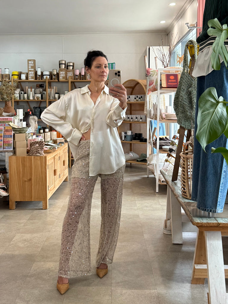 Wide leg sequin pant, Mika and max 