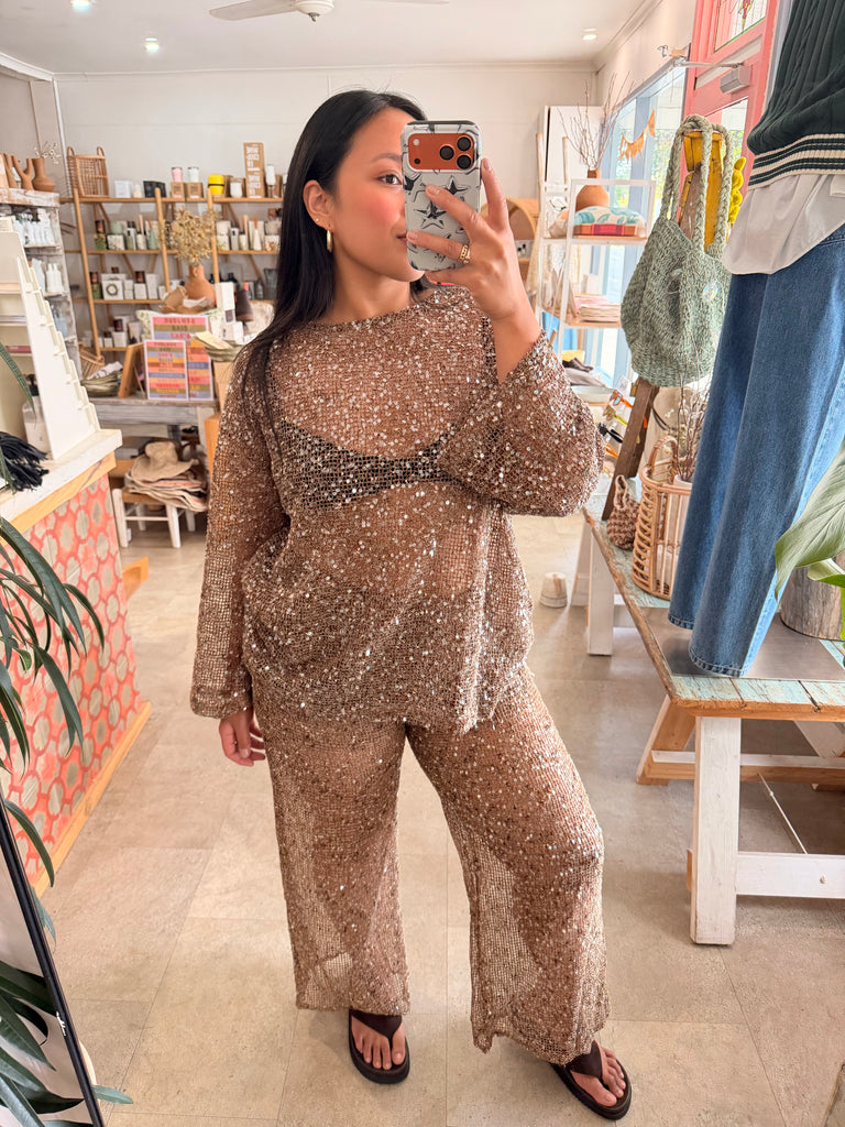 Wide Leg Sequin Pant Chocolate