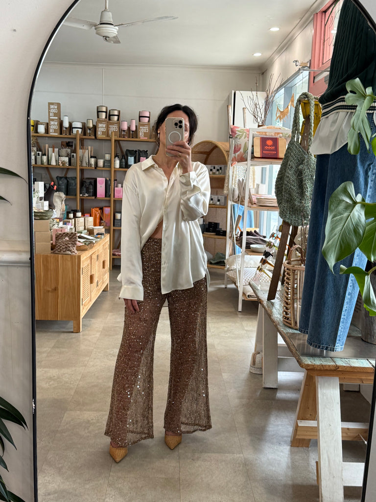 Wide Leg Sequin Pant Chocolate