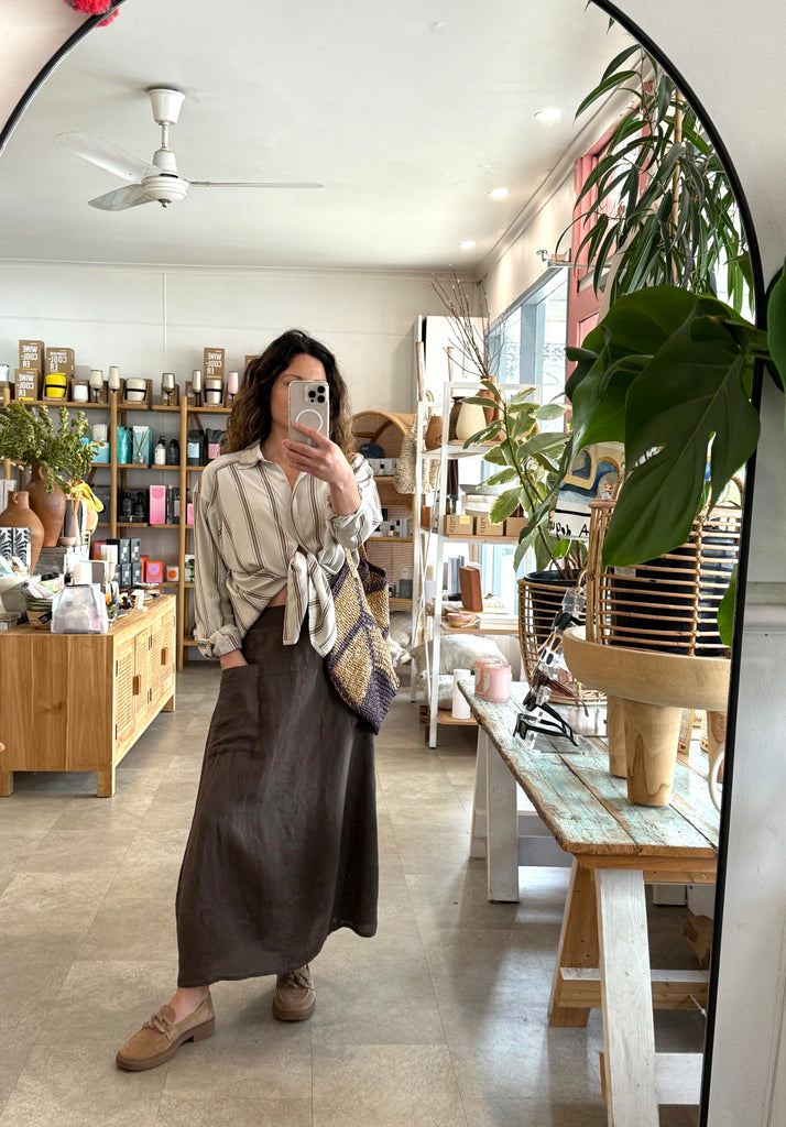 Lola Linen Skirt Chocolate