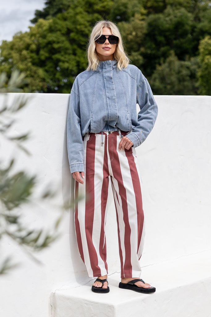 Cherry Cream Stripe Barrel Jean