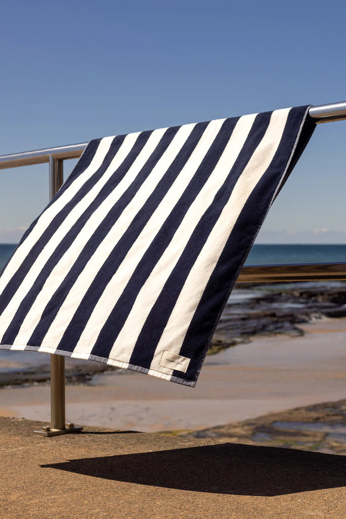 Wide Stripe Beach Towel True Navy/White