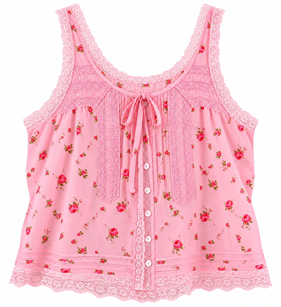 Lace trim cami pink