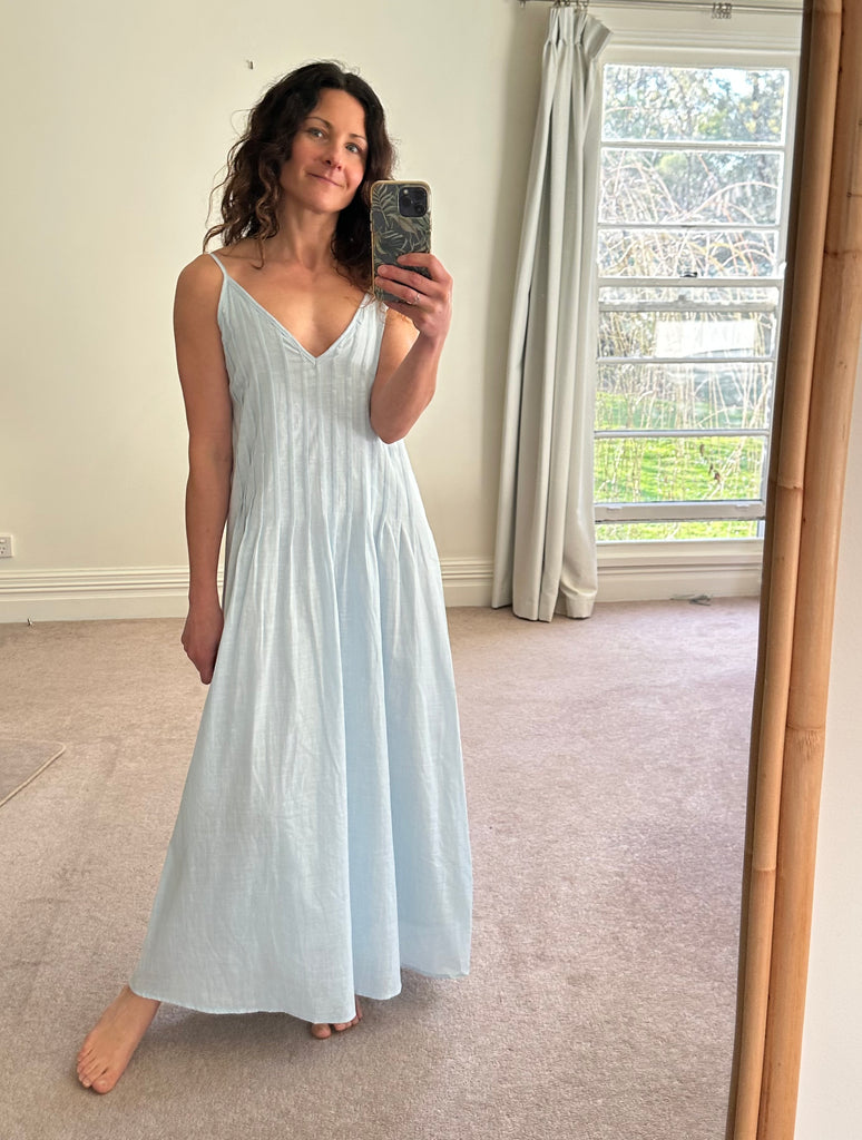 Powder Blue Pleat Maxi Dress