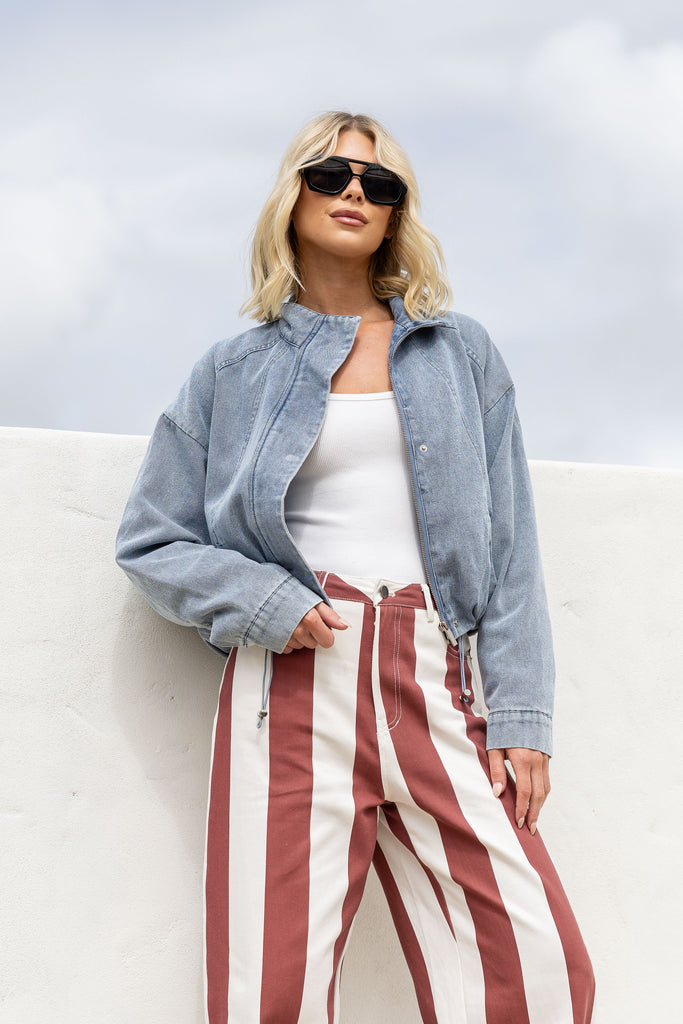 Cherry Cream Stripe Barrel Jean