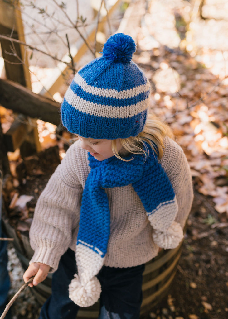 Retro Beanie Blue and Cream