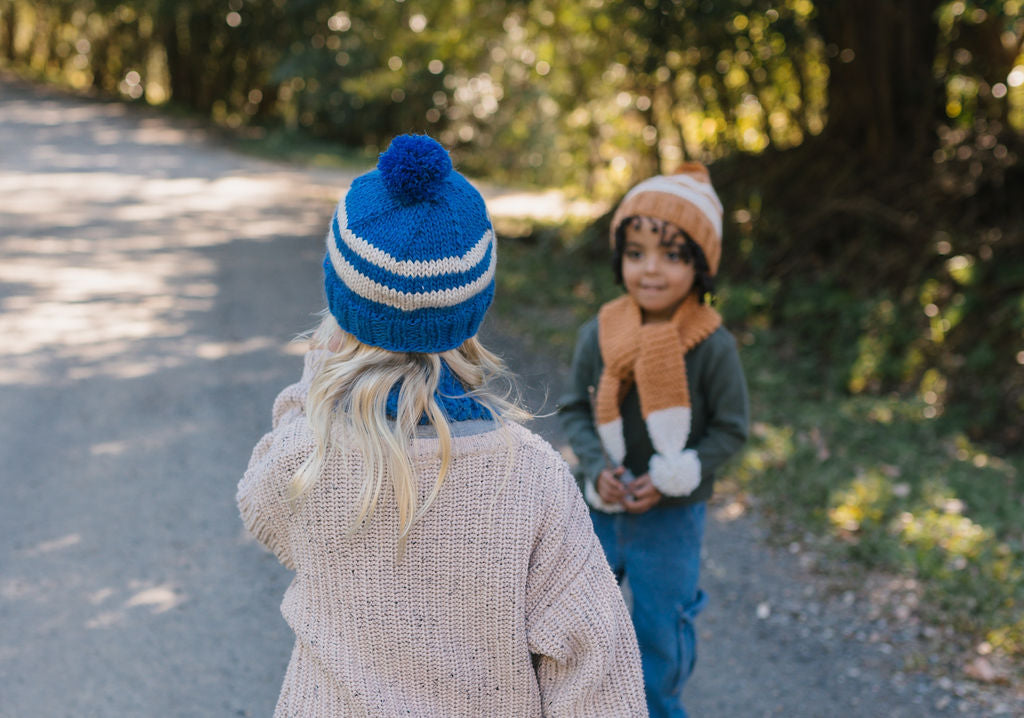 Retro Beanie Blue and Cream