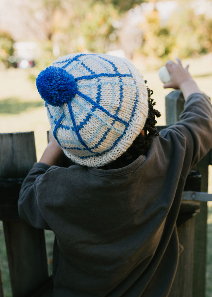 Crossroads Beanie Blue and Cream