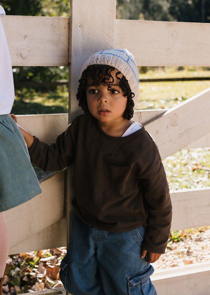 Crossroads Beanie Blue and Cream
