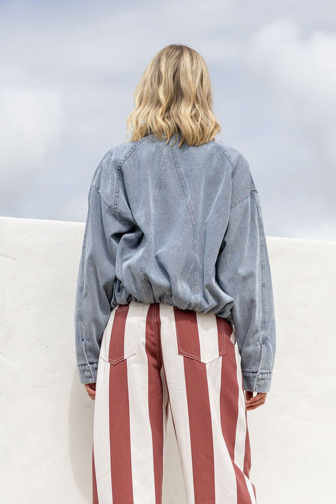 Cherry Cream Stripe Barrel Jean