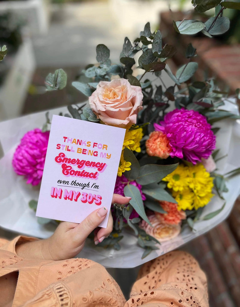 EMERGENCY CONTACT - PINK FOR MUM GREETING CARD