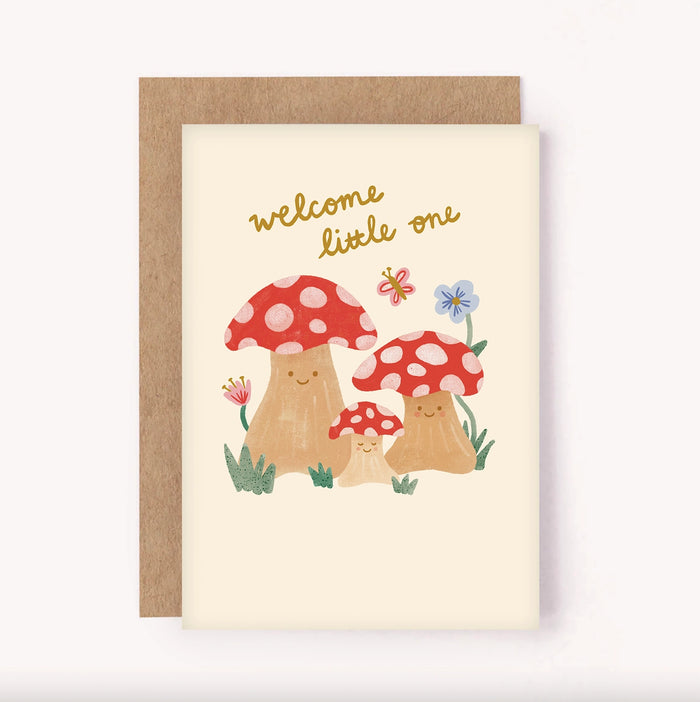 "Welcome Little One" Mushrooms - New Baby Card
