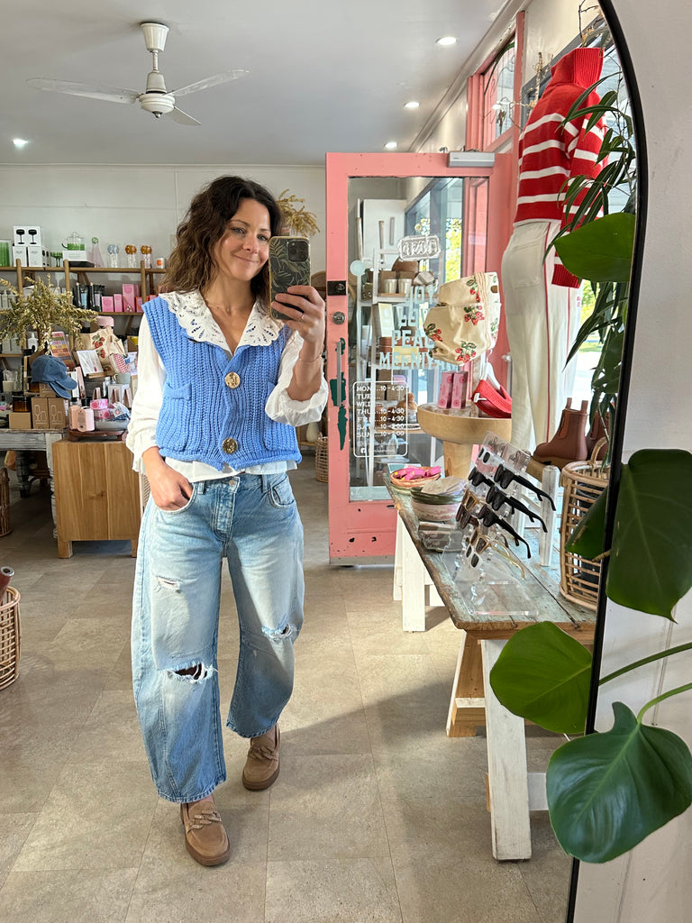 Reid Slouchy Vest Sky