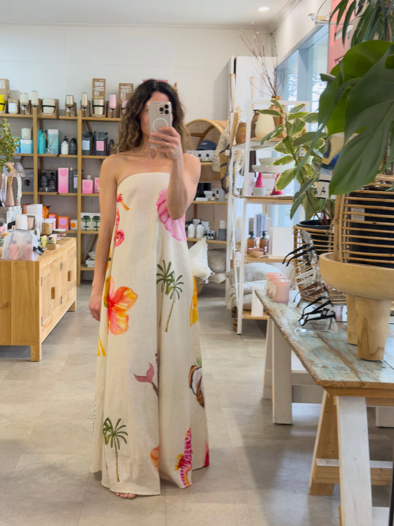 Mermaid Island Print Strapless Maxi Dress