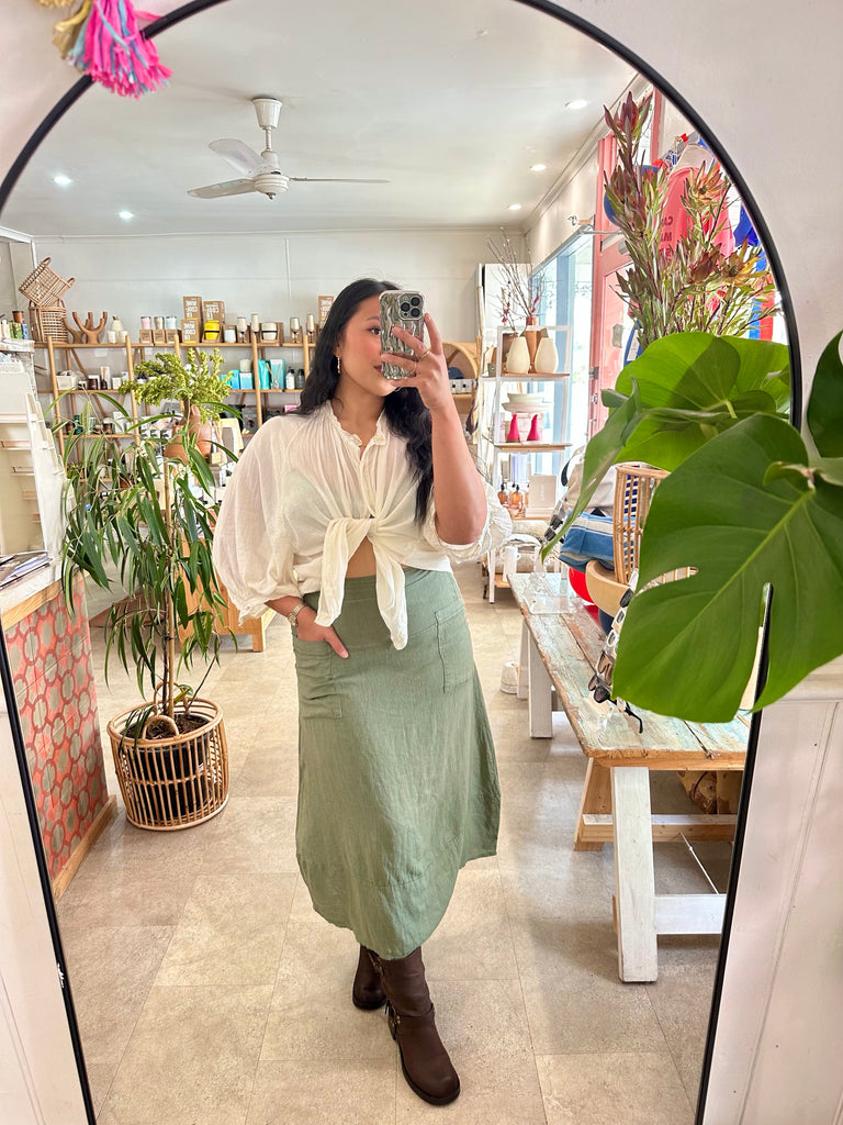 Lola Linen Skirt Khaki