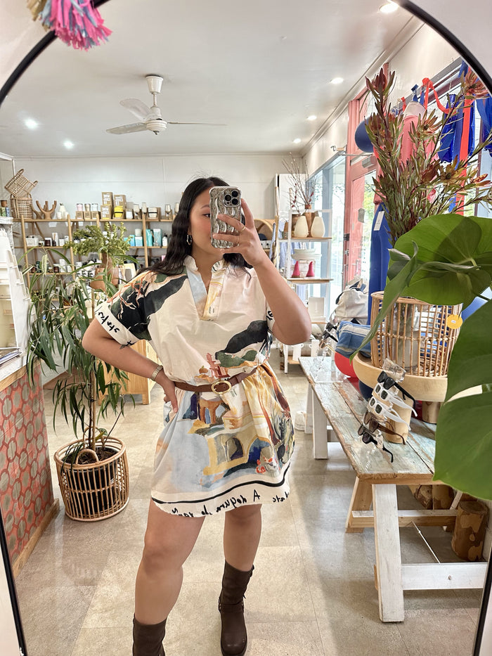 French Print Shift Dress