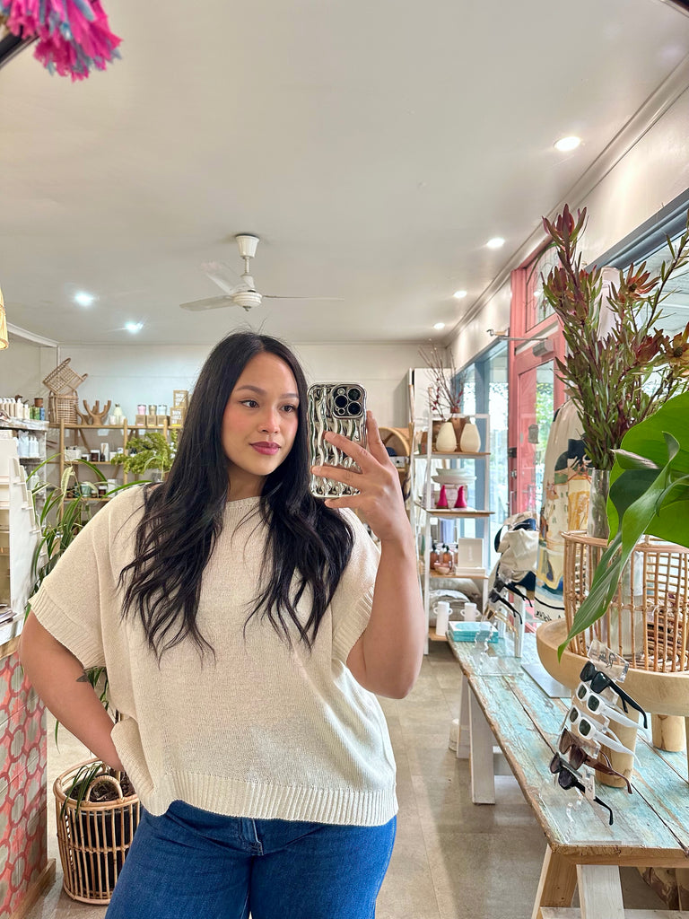 Natural Cotton Blend Knit Top