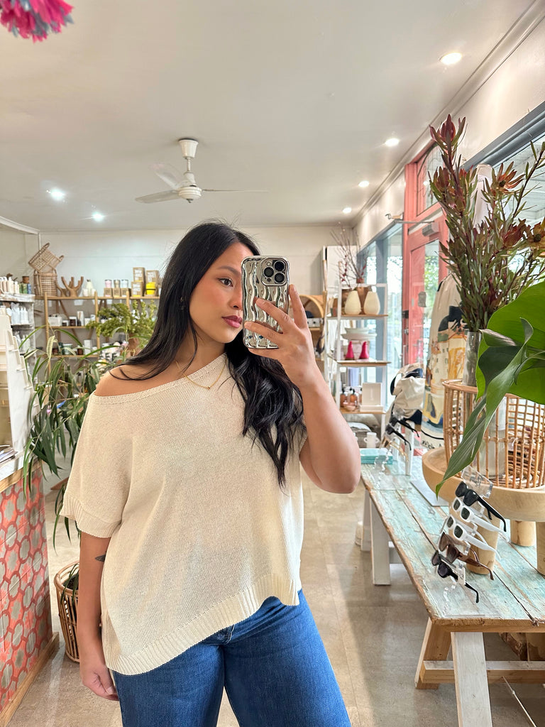 Natural Cotton Blend Knit Top