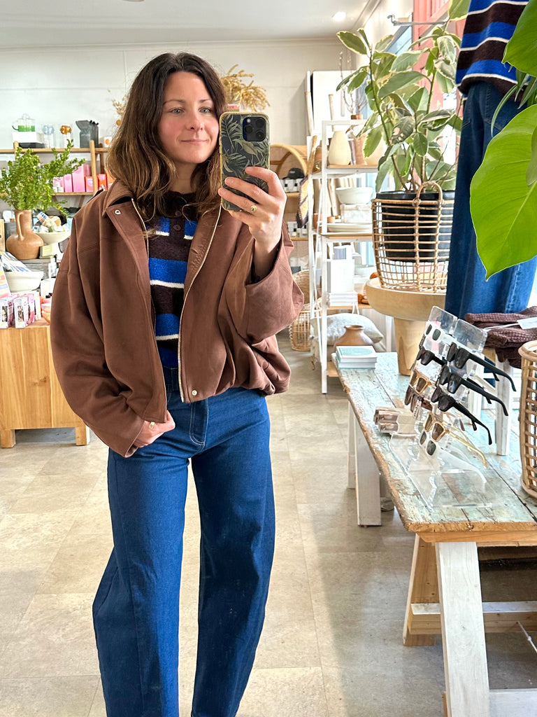 Faux Suede Bomber Jacket Espresso