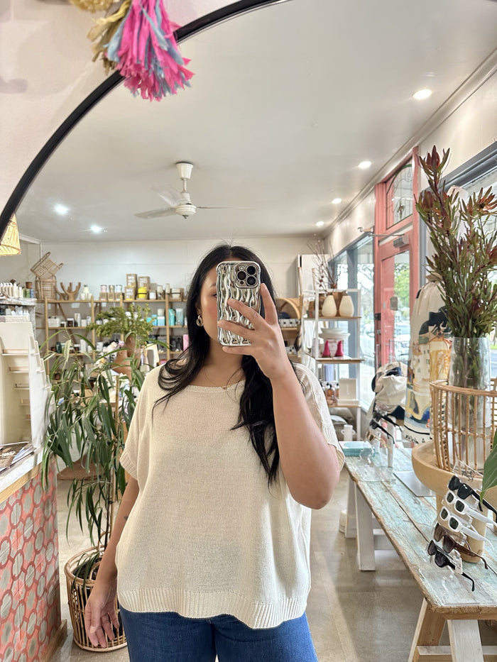 Natural Cotton Blend Knit Top