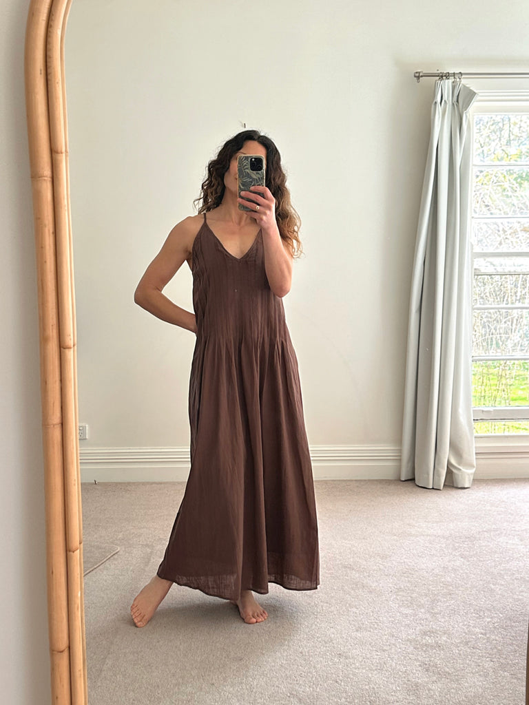 Chocolate Pleat Maxi Dress