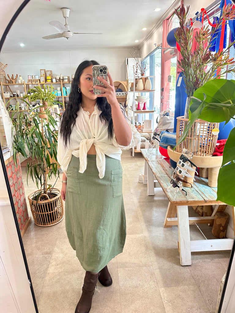 Lola Linen Skirt Khaki