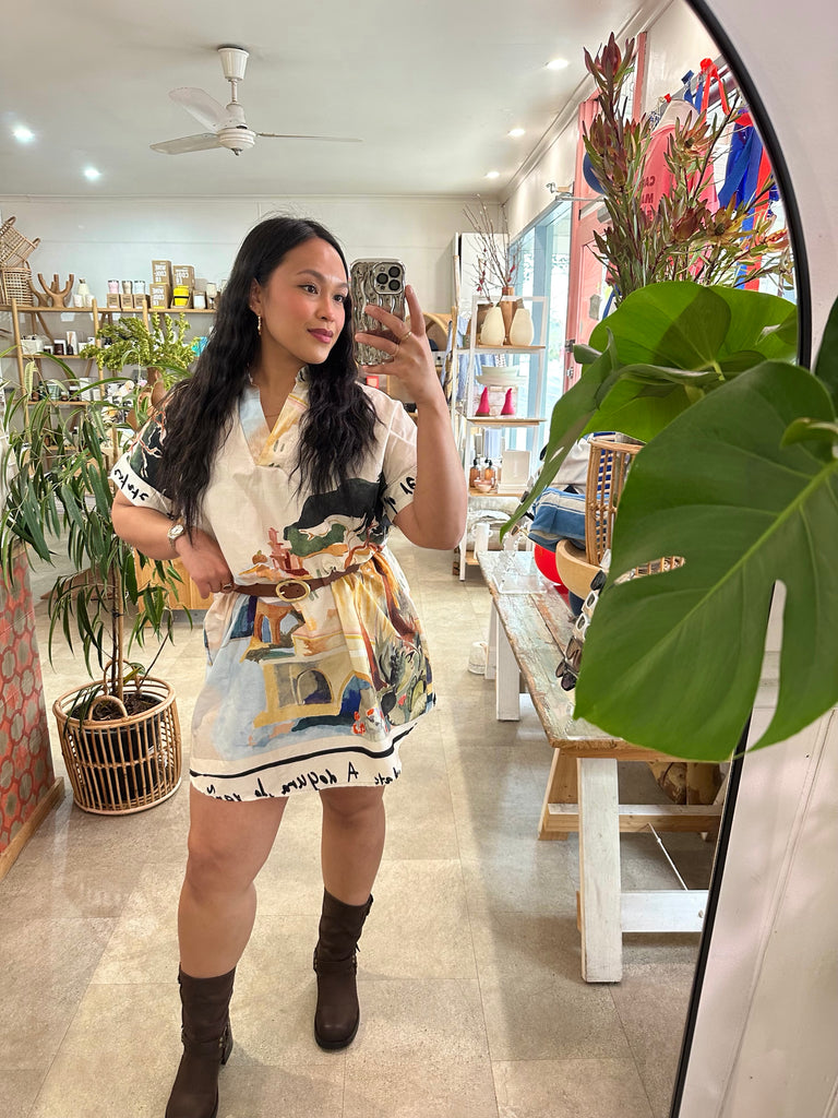 French Print Shift Dress
