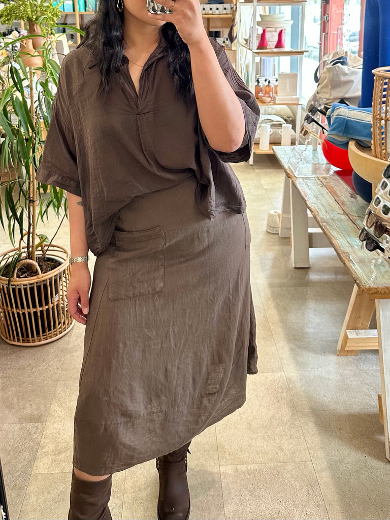 Lola Linen Skirt Chocolate