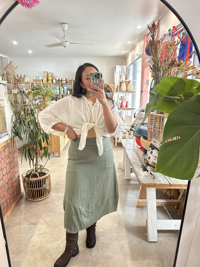 Lola Linen Skirt Khaki