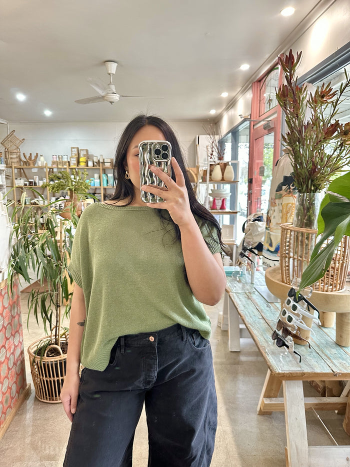 Khaki Cotton Knit Top