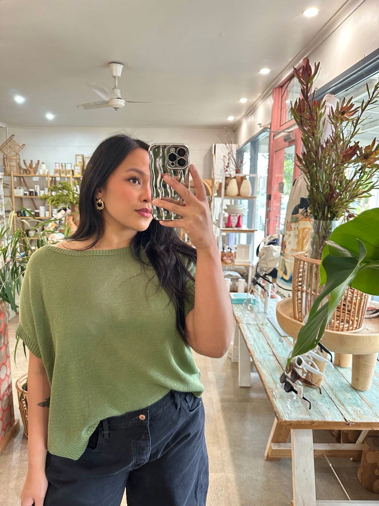 Khaki Cotton Knit Top