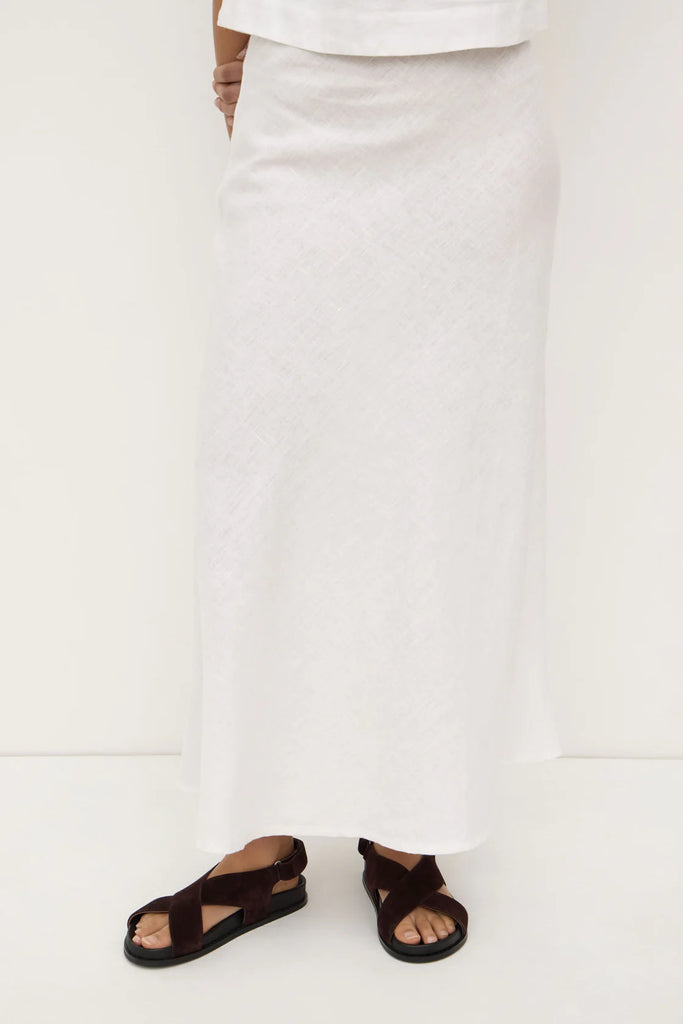 Melody Linen Bias Skirt White