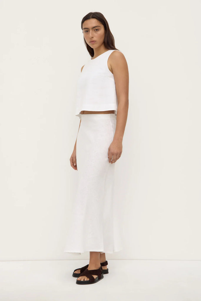 Melody Linen Bias Skirt White