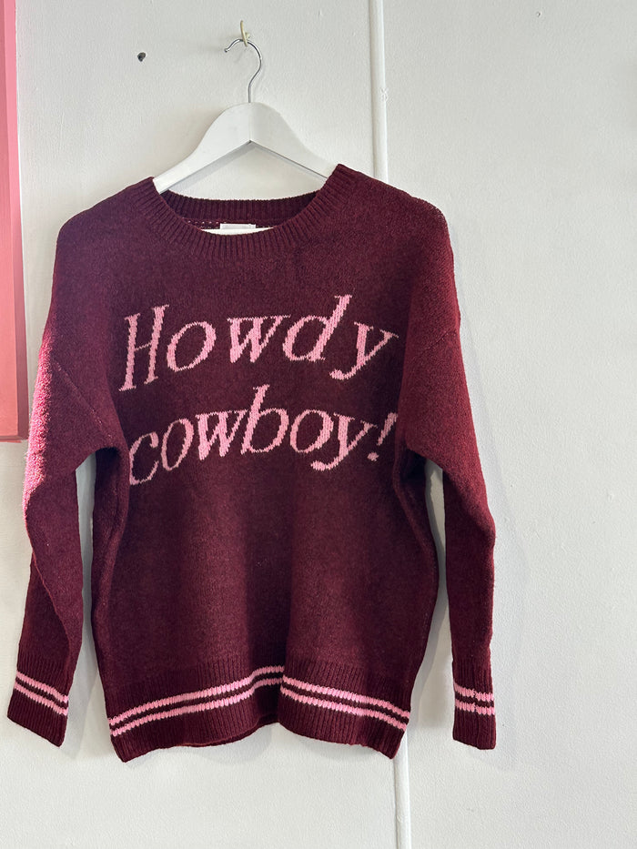 Howdy Cowboy Sweater Burgundy