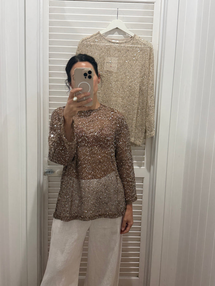 Mocha Sequin Top