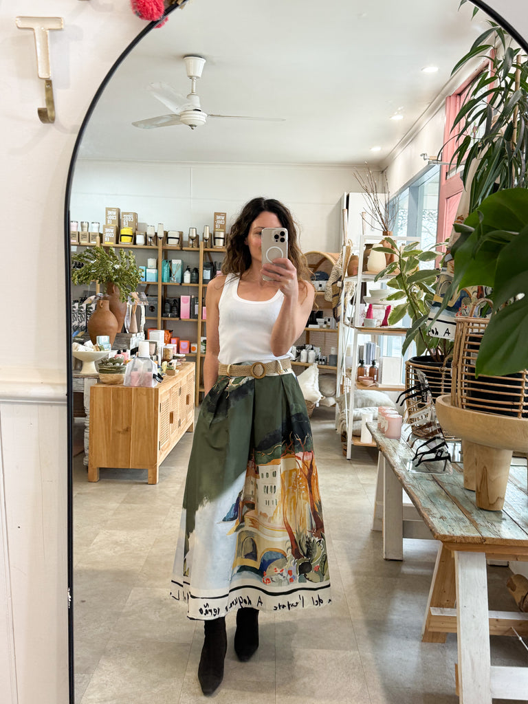 French Print Khaki Skirt