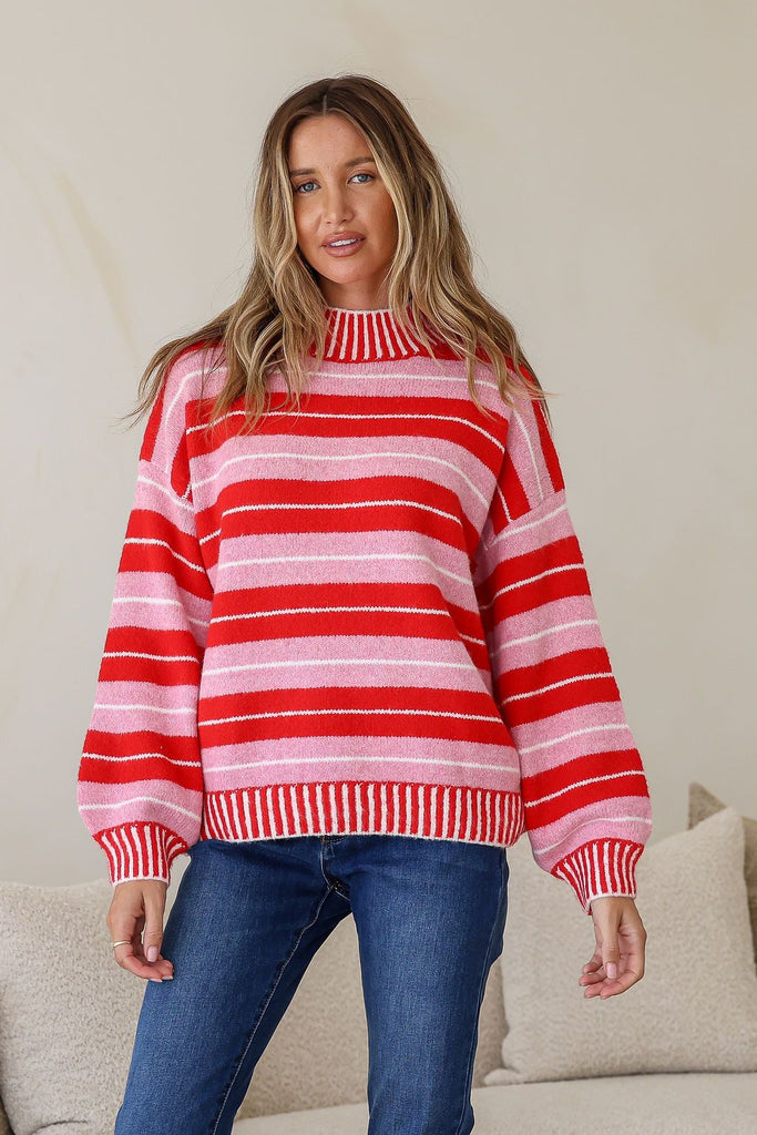 Pink Red Stripe Knit