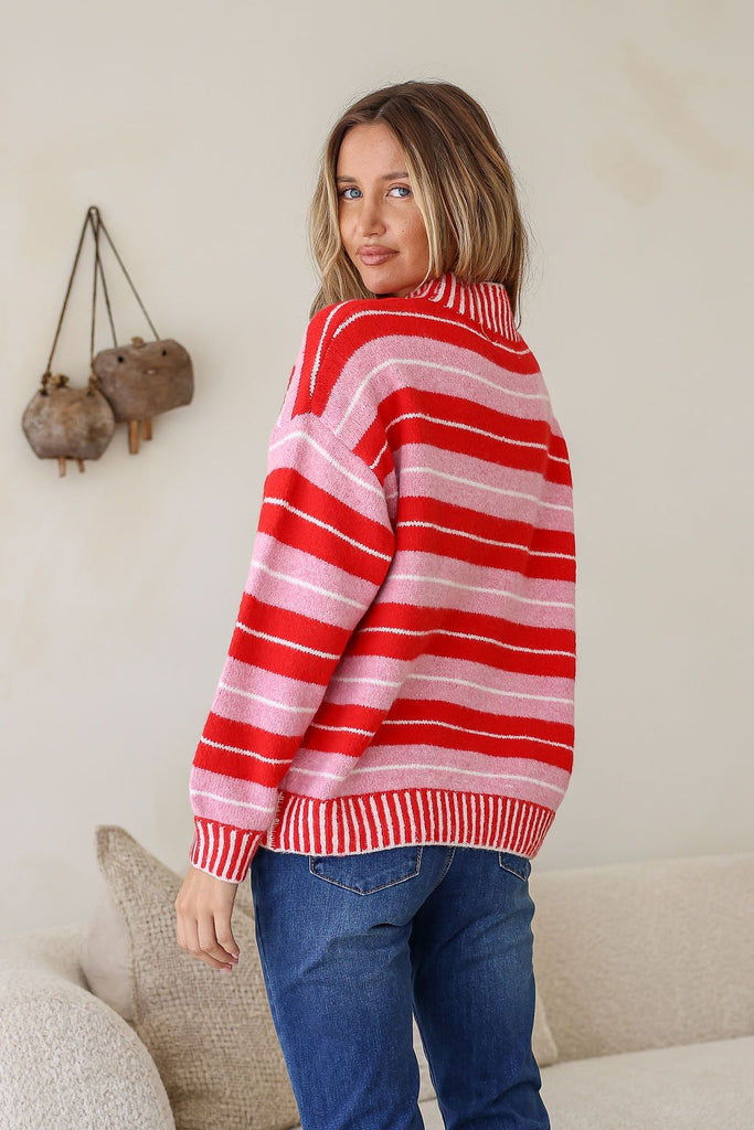 Pink Red Stripe Knit