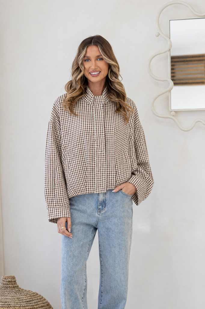 Spring Bomber Jacket Choc Gingham