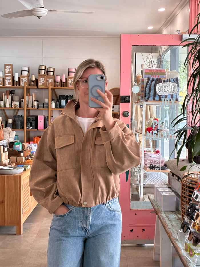 Beige Funnel Neck Bomber