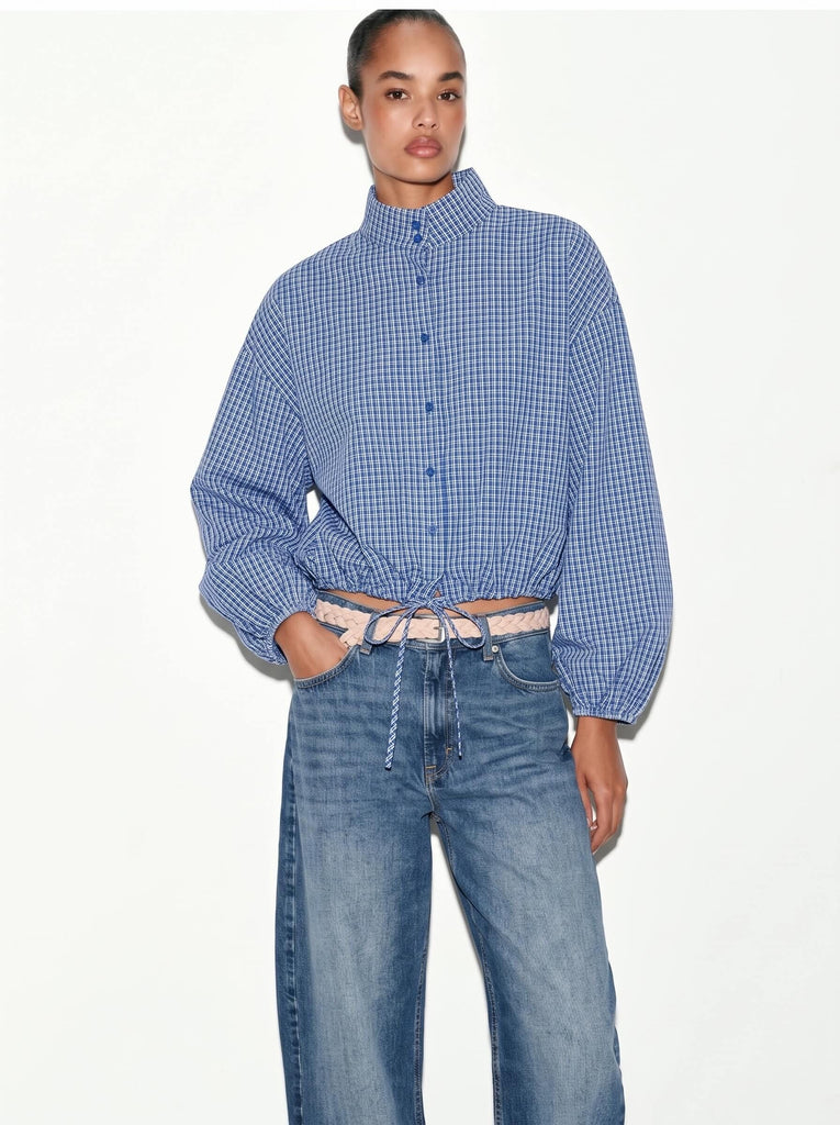 Blue Check Drawstring Jacket